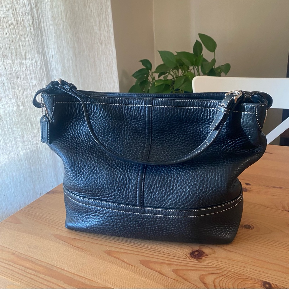 Black Pebbled Leather Hobo Shoulder Bag